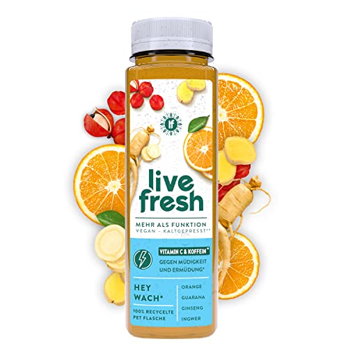 LiveFresh HEY WACH Wachmacher | Kaltgepresster Saft aus frischen Superfruits | Keine Zusätze, kein zusätzlicher Zucker | Mit Vitamin C | inkl. 3€ Pfand (12 x 250ml)