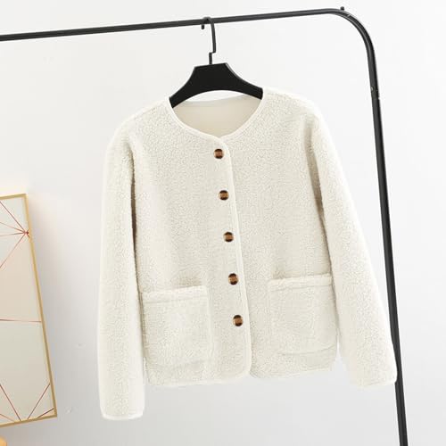 Chaqueta corta de forro polar abrigo cárdigan de moda casual con botones 3