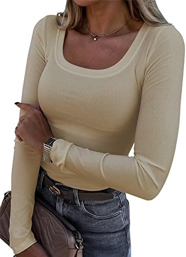 Roselux Womens Long Sleeve Scoop Neck Ribbed Knit Fitted Casual T...