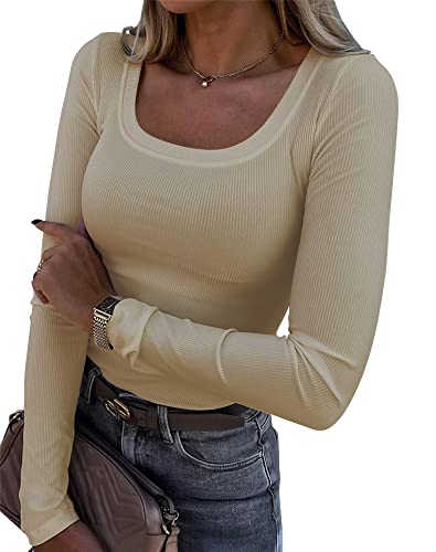 Roselux Womens Long Sleeve Scoop Neck Ribbed Knit Fitted Casual