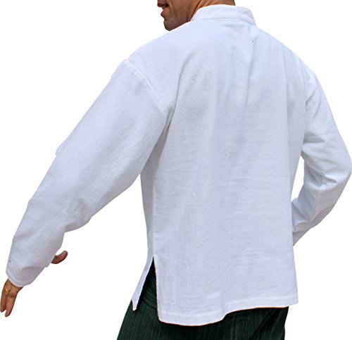 RaanPahMuang Mens Shirt Long Sleeve Warm Thai Cotton Casual Chinese Collar2