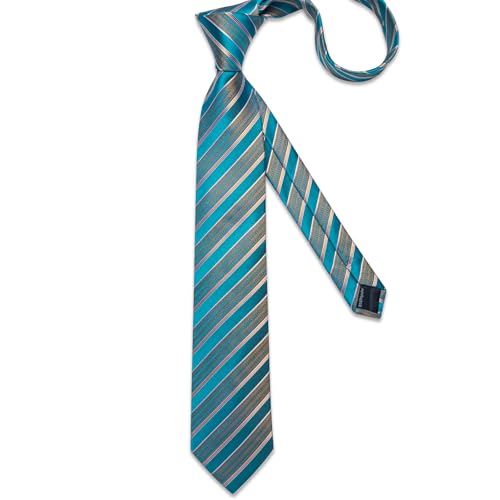 Image of DiBanGu Striped Tie Set for Men Silk Woven Plaid Necktie and Pocket Square Cufflinks Business Wedding
