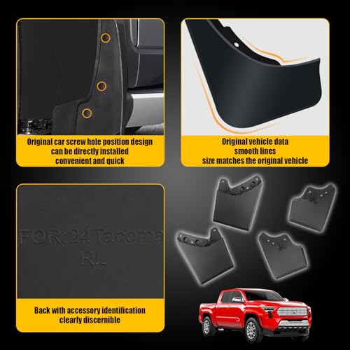 Image of Mud Flaps Splash Guards Compatible with Toyota Tacoma 2024 Accessories Front and Rear Mud Guards 4PCS No Drilling Heavy Duty Fender Mudguards Kit with Hardware Accessories