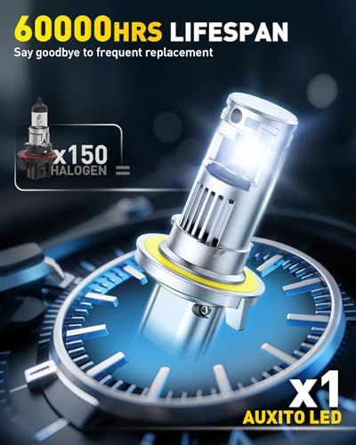 Image of AUXITO H13 9008 Bulbs, 80000LM 6500K Cool White, Super Bright 15X Halogen, Plug and Play CANbus Ready No Flicker, Pack of 2