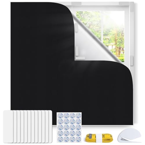 Inwee 100% mörkläggningsgardin för fönster, passar alla storlekar på fönster utan borrning, bärbara mörkläggningsgardiner för sovrum barnkammare loft resa RV, med 12 par kardborreband, 145x100CM