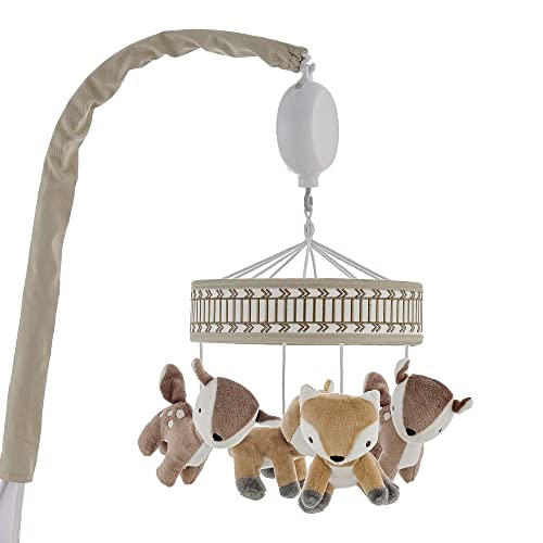 Image of Levtex Baby - Woodland Pals Musical Rotating Baby Crib Mobile - Plush Deer and Foxes - Brown, Taupe, Cream - Nursery Accessories