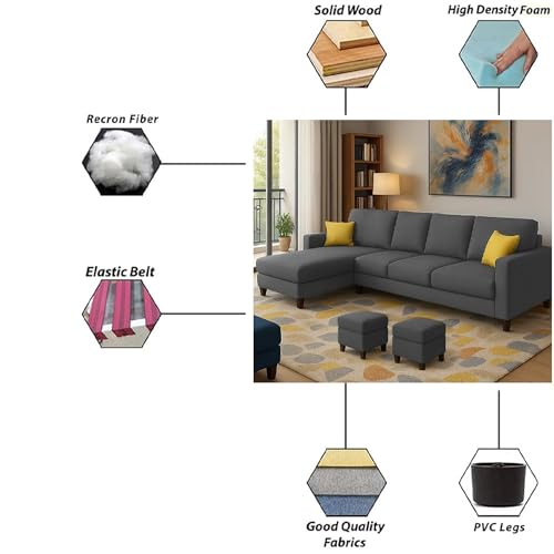 Image of Casaliving Rolando Seater L Shape Sofa Set for Living Room Left Side (Black, 6 Seater - LHS)