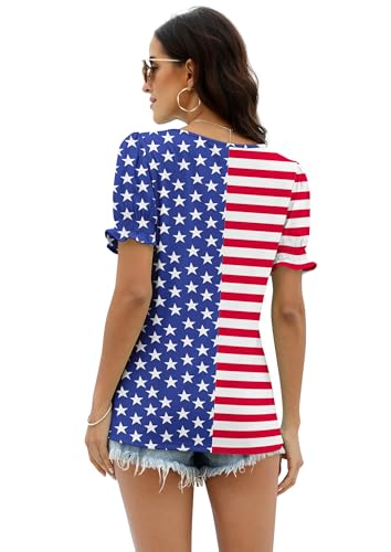 Image of WIHOLL Tops for Women Summer Casual Ruffle Trim Sleeve Square Neck T Shirts
