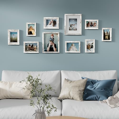 Image of Vittanly Picture Frames Set of 10, Picture Frames Collage Wall Decor with Two 8x10, Four 5x7, and Four 4x6 Photo Frames, Gallery Wall Frame Set for Wall or Tabletop Display, Distressed White