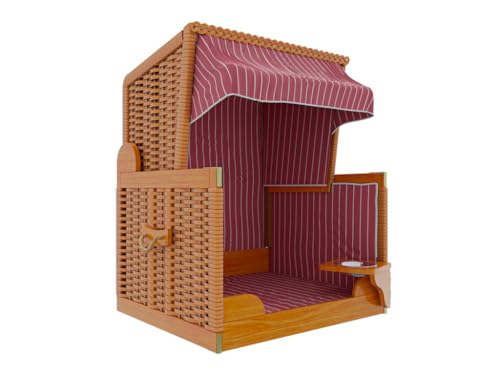 Outgarden Hundestrandkorb Kieferholz | Hundehütte inkl. Schützhülle | Schwenkbarer Wasser-/Futternapf | Sonnenschutz für Hunde & Katzen |Braun mit Rot-weißen| Perfekt für kleine Hunde