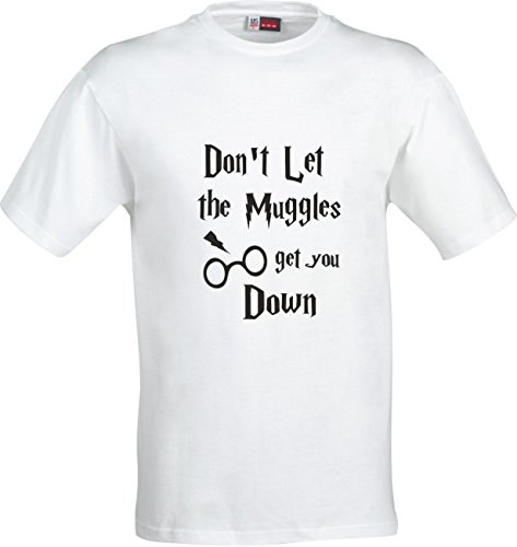 magic moments Dont LET The Muggles GET You Down Funny Gift Present Cotton T Shirt (Large, White)