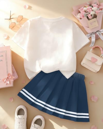 Image of Betusline Girls Skirt Set, Printed T-Shirt & Pleated Skirt, 4-14Y