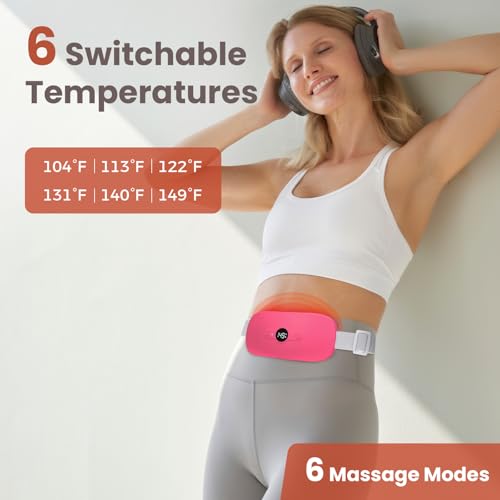 Image of NOWWISH Heating Pad for Period Cramps, Portable Electric Cordless Menstrual Heating Pad Rechargeable with 6 Heat Levels and 6 Massage Modes, Gifts for Women, Dorm Room Essentials for Girls, Red