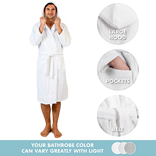 Twinzen Men's Bathrobe, 100% Cotton (350 g/m²) Oeko-Tex® Certified, Bathrobe with Hood, 2 Pockets, Belt