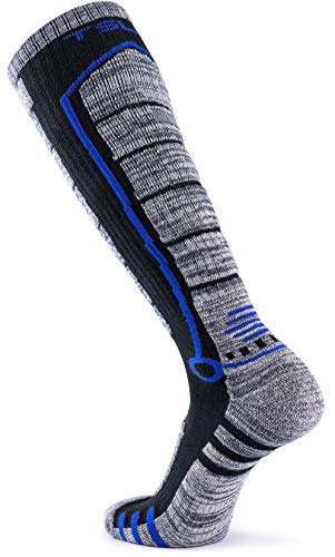 Tsla Men And Women Winter Ski Socks, Calf Compression Snowboard Socks, Warm Thermal Socks For Cold Weather, 2Pairs Ski Socks Black & Grey/Navy & Blue, Large #TOP4