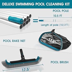 Poolwhale swimming pool cleaning kit aluminum frame skimmer net with 10ft adjustable pole 175 pool brush head pools maintenance kits for inground above ground swimming pools removes debris  urban country home decor