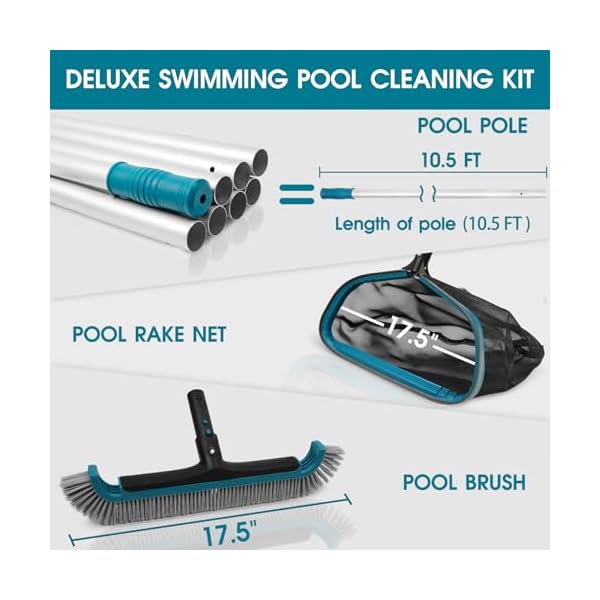 Poolwhale swimming pool cleaning kit aluminum frame skimmer net with 10ft adjustable pole 175 pool brush head pools maintenance kits for inground above ground swimming pools removes debris  urban country home decor