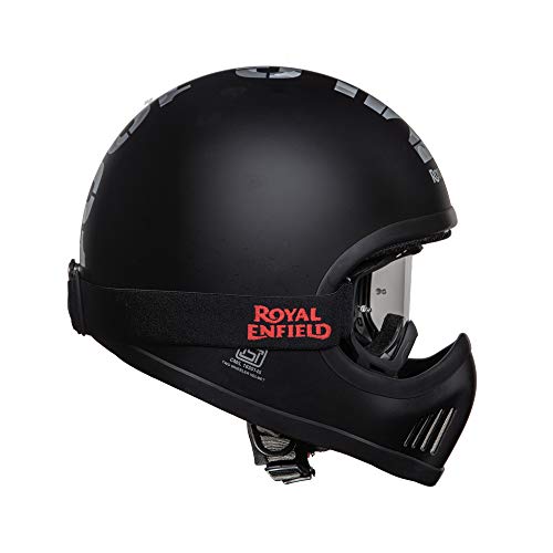 Image of Royal Enfield Enduro Full Face Camo MLG Helmet with Goggles Matt Black, Size: M( 57-58cm)