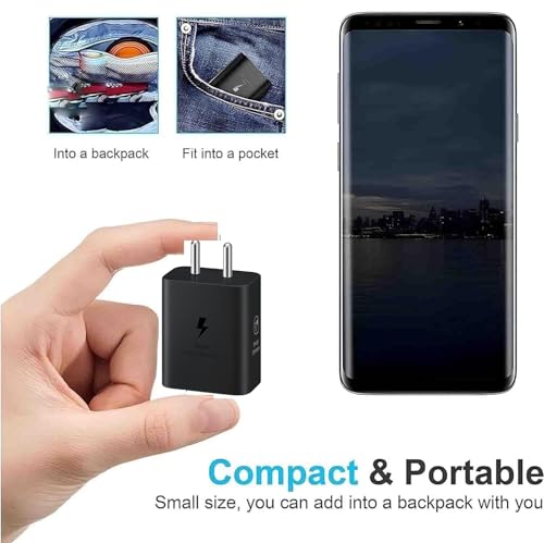 Image of Original 25W Super Fast Charging Adapter and USB-C Cable Compatible with Samsung Galaxy S24, S23, S22, S21 Type-C Quick Charge Combo (Black | Model)