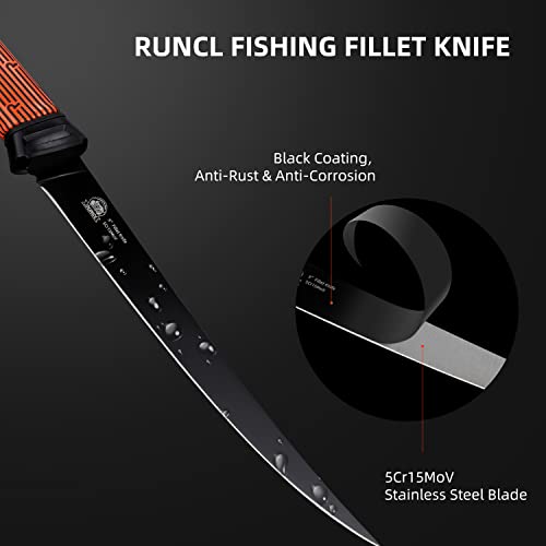 Runcl Fishing Fillet Knife, Professional Level 5Cr15Mov Stainless-Steel Blades 6"/7"/9" With Corrosion Resistant Coating, Non-Slip Rubber Handles, Protective Sheath, Perfect For Fresh Or Saltwater（7"） #TOP2