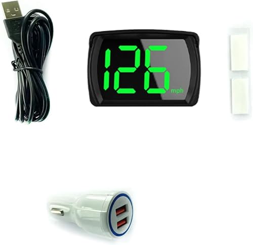 FANGZI Pantalla HUD para automóvil, pantalla frontal para coche, MPH, GPS, velocímetro digital con pantalla LED de fuente grande, adaptador de carga