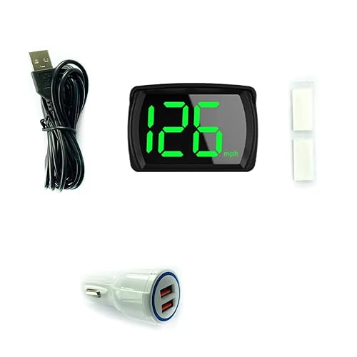FANGZI Pantalla HUD para automóvil, pantalla frontal para coche, MPH, GPS, velocímetro digital con pantalla LED de fuente grande, adaptador de carga
