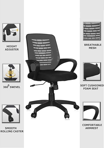 Image of Home and Workplace Comfortable Fabric Office Chair with Adjustable Handles, Medical /Kitchen /Doctor /Salon (Grey)