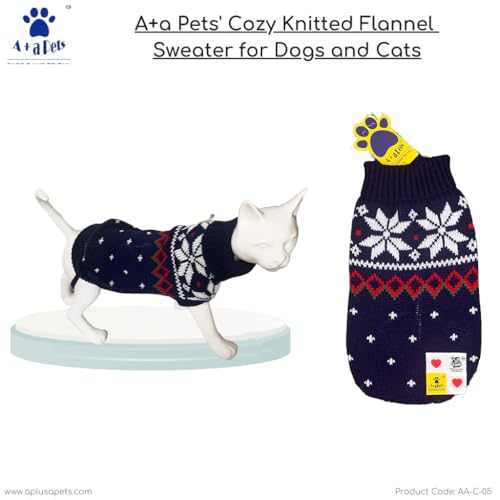 Image of A+a Pets' Cozy Knitted Flannel Sweater - Soft, Warm, Comfortable Fleece, Cold Weather Clothes for Dogs and Cats (XS, Snow Navy)