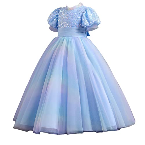 Image of Hopscotch Girls Polyester and Viscose Sequin Embellished Gown in Blue Color