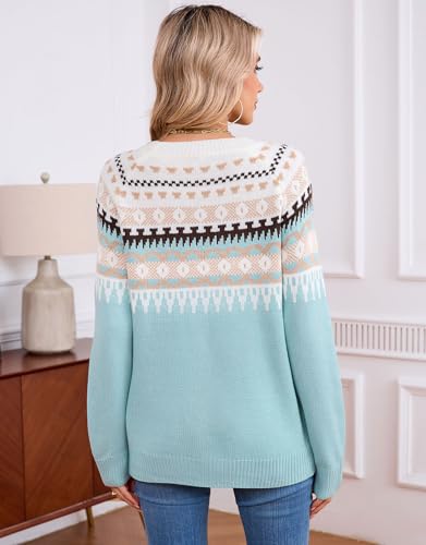 Alsol Lamesa Women's Fair Isle Sweater Casual Crewneck Long Sleeve Lightweight Vintage Knit Jumper Tops4