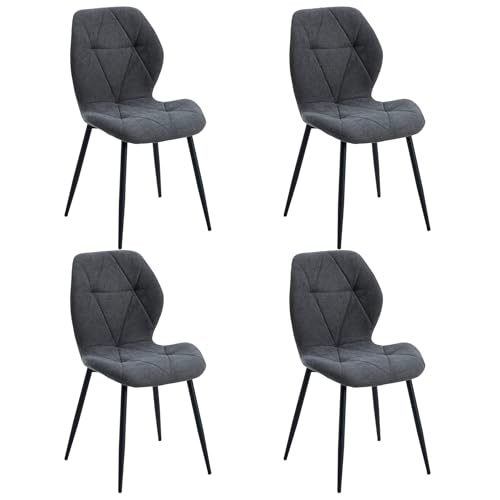 BenyLed Lot de 4 Chaises de Salle à Manger en Lin tapissées;Chaises de Salle à Manger Modernes pour dîner dans la Cuisine (Gris foncé