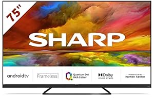 SHARP 75EQ3EA Android TV 189 cm (75 Zoll) 4K Ultra HD Android TV (Smart TV ohne Rahmen, Dolby Atmos, Quantum Dot, Harman Kardon) [Modelljahr 2022]