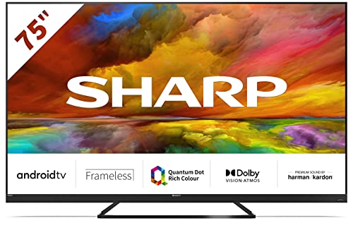 SHARP 75EQ3EA Android TV 189 cm (75 Zoll) 4K Ultra HD Android TV (Smart TV ohne Rahmen, Dolby Atmos, Quantum Dot, Harman Kardon) [Modelljahr 2022]