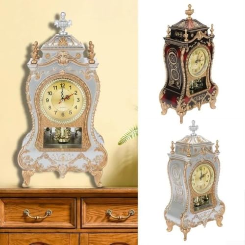 Reloj de mesa clásico antiguo con movimiento silencioso de segunda mano, añadiendo encanto decorativo a la sala de estar y espacios de oficina (marrón y rojo)