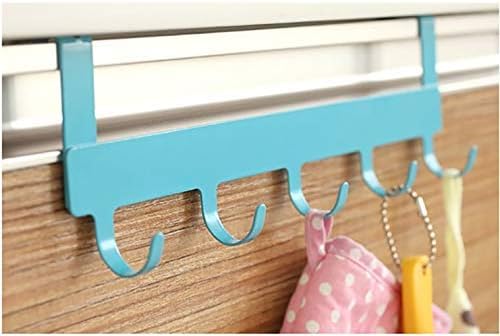 Hooks Over The Door Hook Organizer Rack Hanging Towel Rack Over Door,5 Hooks, Metal (Blue Color Or White Color)