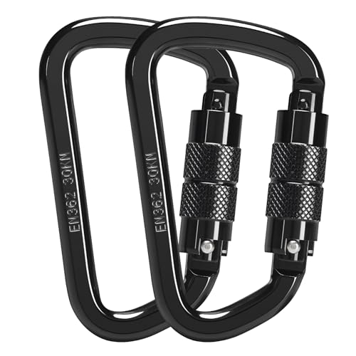30KN Auto Locking Carabiner Clip Twist Lock Heavy Duty Carabiner for Climbing Rock Tree Rappelling Mountaineering Rescue Arborist Aerial Large Carabiners,D-Shaped,2PACK