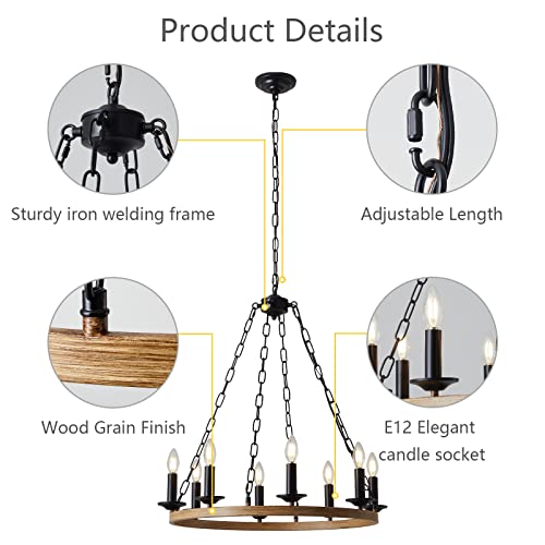 Liangmh 8-Light Farmhouse Distressed Candelabra Chandelier,Rustic Industrial Pendant Ceiling Light Fixture,Black Ceiling Hanging Lamp For Living Room Bedroom Hallway Kitchen Dining Room, E12 Base… #TOP5