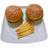 Generic 2PCS Artificial Hamburger with gingili & 9pcs Artificial French Fries Realistic Fake Food for Display, Faux Burger for Decoration Fake Food Props Fake Food Bread Model, HC2409-HC01