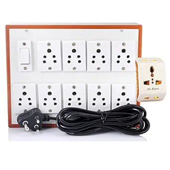 Hi-Plasst PVC,Wooden Type 6a Switch Extension Board for Wall,with Anchor Switch and Socket for Computer System,Television Set and Other Multipurpose use. (New Brown-9+1)
