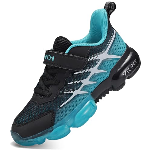 JMFCHI Boys Girls Kids' Sneakers Knitted Mesh Sports Shoes Breathable Lightweight Running Shoes for Kids Fashion Athletic Casual Shoes 6 Big Kid Black Blue 8267