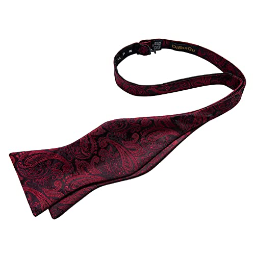 Image of DiBanGu Paisley Bow Ties for Men Silk Self Tied Bowtie and Pocket Square Cufflinks with Lapel Pin for Wedding Party