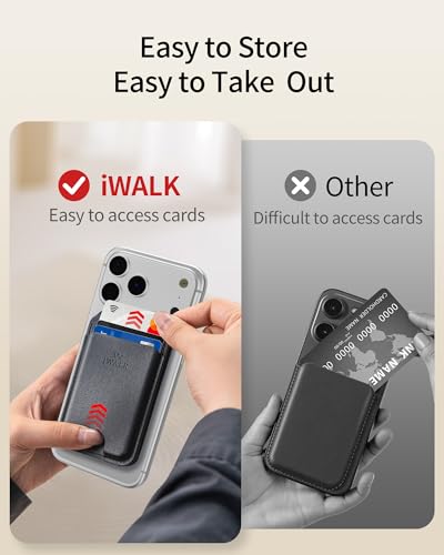 Image of iWALK Stronger Magnetic Wallet, Upgraded for MagSafe Wallet, RFID Blocking, 5 Card Holder with Adjustable Stand, Slim Leather Phone Wallets for iPhone 17 /16 /15 /14 /13 /12 Series, iPhone Wallets