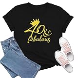 TIEEI Birthday Shirts for Women 40th Birthday T-Shirt 40 Fabulous Tee Tops