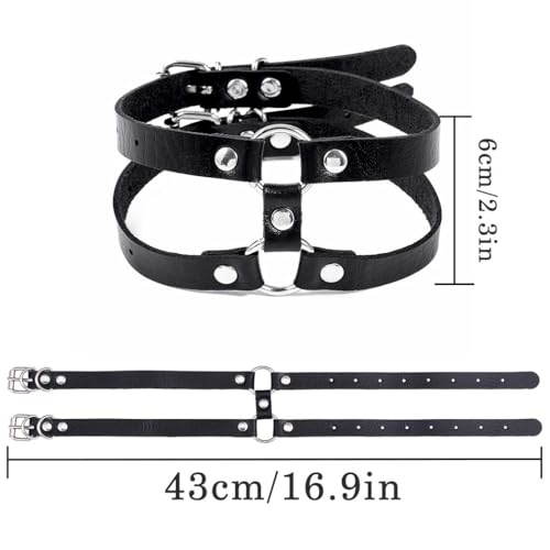 Black Leather Choker Punk Short Collar Gothic 2-tier Circle Rivet Necklace Soft PU Leather Short Neck Accessories for Women4