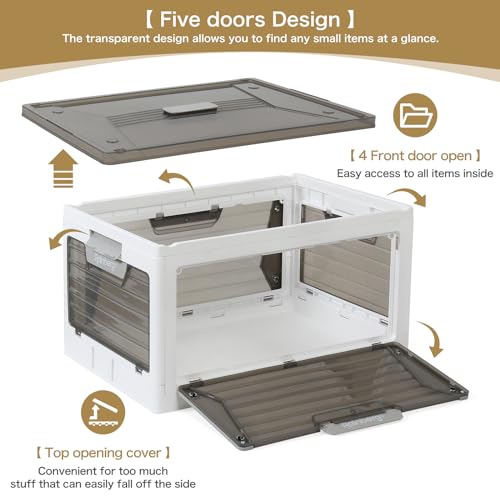 Rainberg Large Storage Boxes with Lids, Strong & Sturdy Plastic Storage Boxes, Stackable Nestable Container for Home & Office use. (White & Grey, 4 Tier 200L Storage)