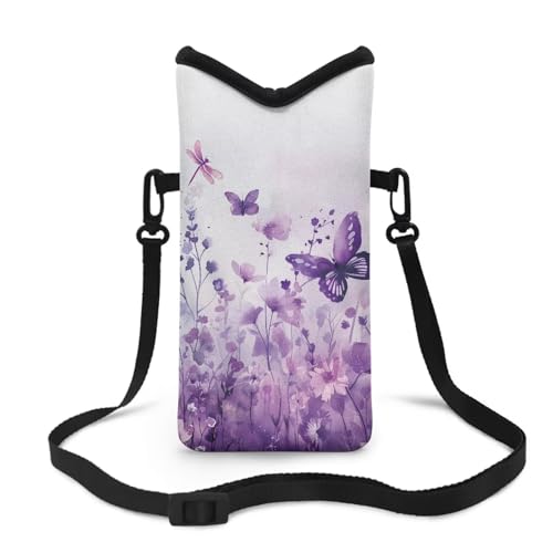 Image of Crossbody Phone Bag for Waterproof Smartphone Protection Bag with Adjustable Strap Women Men for iPhone 15 /14 /13 Pro Max, 15 /14 Plus, Butterfly Dragonfly Purple Flower