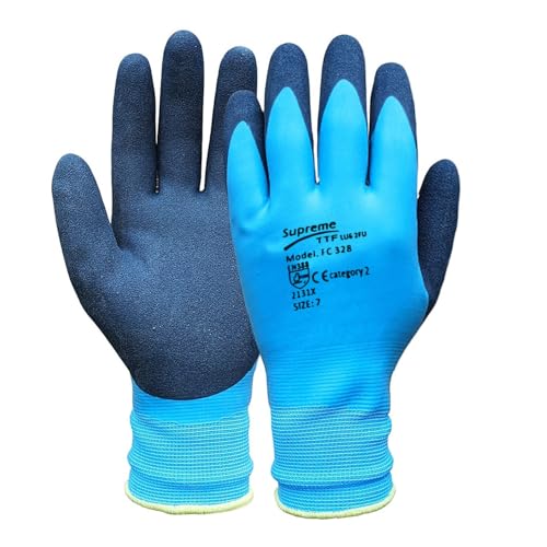 SupremeTTF Aqua Blue Waterproof Work Gloves Fully Latex Coated Nylon Safety Work Gloves [5 Pairs] (XL (Size 10))