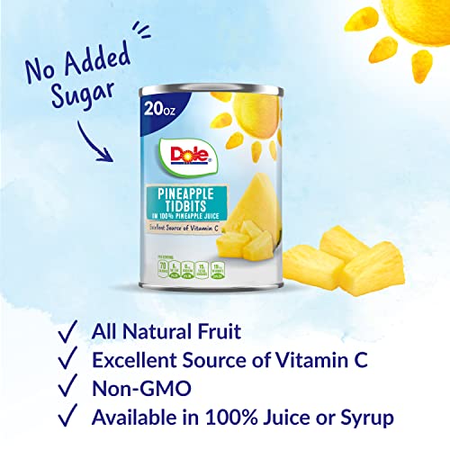 Dole Canned Pineapple Tidbits In 100% Pineapple Juice, 20 Oz, 12 Count #TOP2