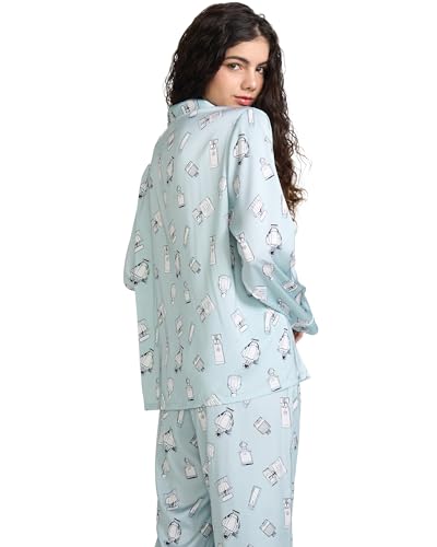 Image of YiNi LuLu Womens Silk Satin Pajamas Set Button Down 2 Piece Pjs Long Sleeve Oversized Sleepwear with Pockets