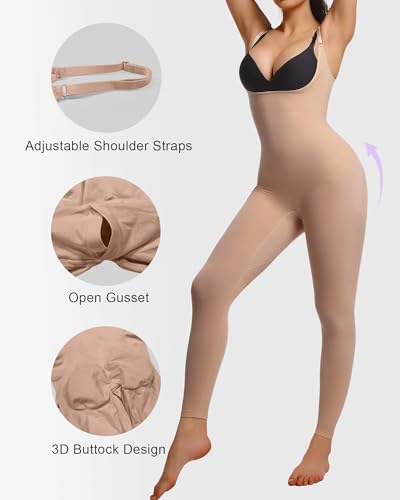 SHAPERX Shapewear Damen Figurformende Leggings Miederbody Stark Formend Ganzkörper Bodysuit Body Shaper Bauchweg, UK-SZ5802-Sienna-L/XL
